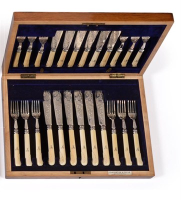 Lot 456 - An Edwardian Cased Set of Silver and Ivory Fish Knives and Forks, Elkington & Co Ltd,...