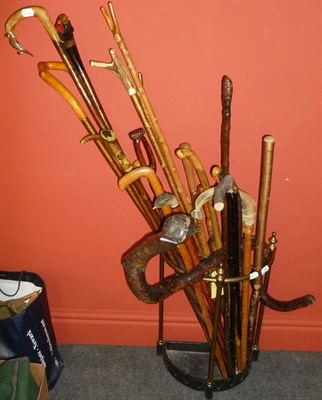 Lot 65 - A Collection of Walking Sticks, Shepherds Crooks and a Sheleighleigh, including antler handled...