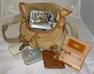 Lot 73 - A Barbour Canvas Tackle Bag, containing a Hardy 2 3/4inch 'Marquis No.4' fly reel in leather...