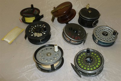 Lot 75 - Nine Mixed Reels, including a Hardy 'Marquis No.7', Edgar Sealey 'Flyman', a wide drum fly reel...