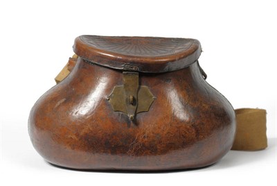 Lot 81 - A 19th Century Pot Bellied Leather Fishing Creel, with sunburst and chevron tooling to hinged...