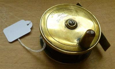 Lot 112 - A Bowness & Bowness 2 3/4inch Brass Trout Reel, with tapered horn handle, engraved makers name...