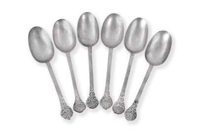 Lot 462 - A Matched Set of Six William & Mary Trefid Spoons, probably Adam King, London, five 1691 and...