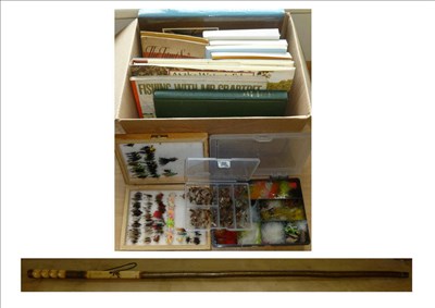 Lot 121 - A Box of Fishing Books, including Fishing Tackle by Graham Turner, together with a wading stick and