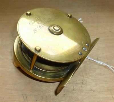 Lot 136 - A Farlow's 3inch Brass Platewind Reel, with fat ivory handle, engraved makers name 'Chas Farlow...