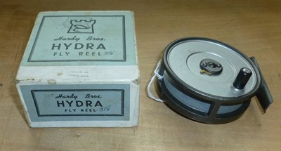 Lot 141 - A Hardy 3 1/8inch Alloy 'Hydra' Fly Reel, with slim black handle, solid drum, alloy foot, in...