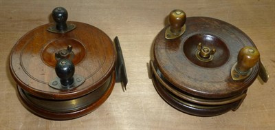 Lot 150 - Two 5inch Nottingham 'Sun' Reels, with twin bulbous handles on elliptical brass seatings, brass...