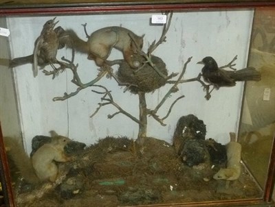 Lot 163 - A Taxidermy Display Case, circa 1900, depicting a red squirrel raiding a thrush's nest as...