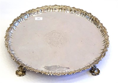 Lot 467 - A George II Silver Salver, marker's mark worn, London 1741, circular with a shell, leaf and...