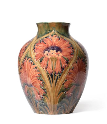 Lot 484 - A William Moorcroft Revived Cornflower Pattern Vase, circa 1912-13, on a mottled green ground,...