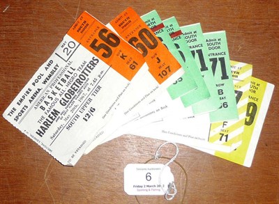 Lot 6 - Six Harlem Globe Trotters Basketball Tickets, used tickets, comprising two 1967, two 1968 and...