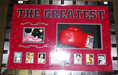 Lot 9 - A Framed Mohammed Ali Boxing Montage 'The Greatest', containing a signed Everlast boxing glove...