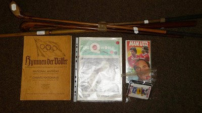 Lot 13 - Mixed Sporting Memorabilia, including a 1936 Olympic National Anthem song book, snooker cue and...