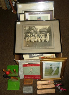 Lot 18 - A Collection of Cricket Memorabilia, including a signed and framed photograph of the Yorkshire...