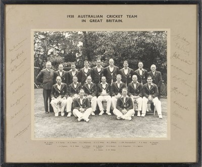 Lot 19 - A Signed Photograph of The 1938 Australian Cricket Touring Team in Great Britain, large black &...