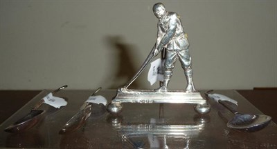 Lot 25 - A Silver Menu Holder in the Form of a Golfer, probably Old Tom Morris, marks for London 1894,...