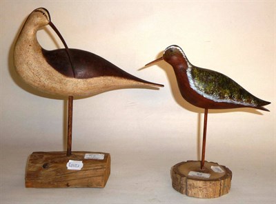 Lot 52 - Michael W Lythgoe - Carved Wood Decoy of a Plover and Another of a Long Billed Curlew, both mounted