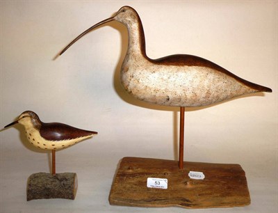 Lot 53 - Michael W Lythgoe - Carved Wood Decoy of a Spotted Sandpiper and another of a Curlew, both...