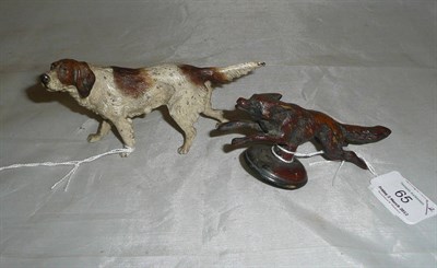 Lot 65 - A Cold Painted Bronze Model of an English Setter, with white and brown coat, length 13cm; A...