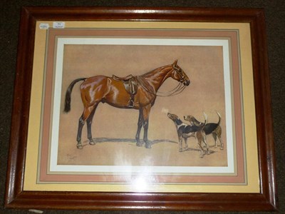 Lot 71 - After Cecil Aldin - 'A Bay Hunter with a Couple of Hounds', unsigned colour print, 42cm by 54cm