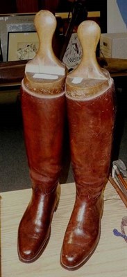 Lot 77 - A Pair of Brown Leather Riding Boots by Huntley of Aldershot, with beech trees