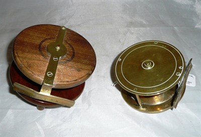 Lot 93 - A 3 3/4-Inch Brass Platewind Salmon Reel, with fat black handle and brass foot; An Allcock 4...