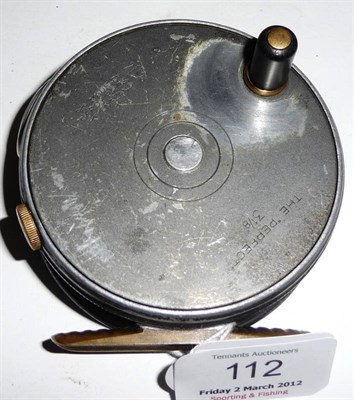 Lot 112 - A Hardy 3 1/8-Inch Alloy 'Perfect' Fly Reel, with slim black handle, notched brass foot, agate...