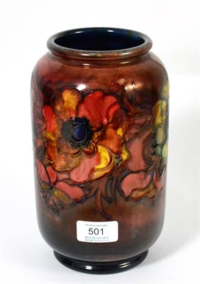 Lot 501 - A William Moorcroft Flambé Anemone Pattern Lamp Base, impressed facsimile signature and POTTER...