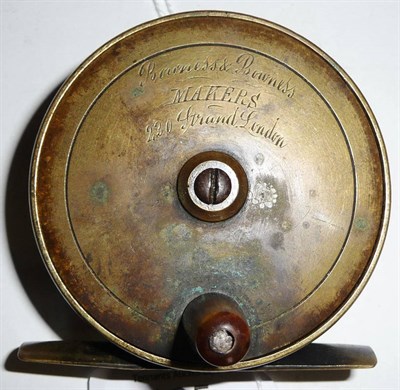 Lot 165 - A Bowness & Bowness 2 3/4-Inch Brass Platewind Reel, with tapered horn handle, makers name engraved