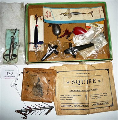 Lot 170 - An Allcocks Artificial Bait Box, containing an Allcock Colorado Spoon, carded Excelsior Devon bait