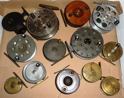 Lot 173 - Thirteen Mixed Reels, including five brass, four centrepin, two Nottingham and an Allcock 'Stanley'