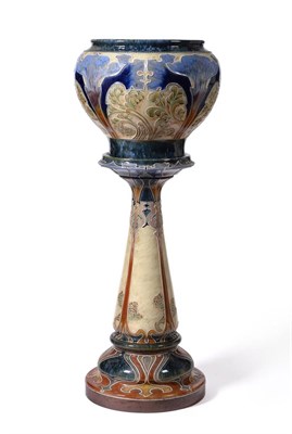 Lot 503 - A Royal Doulton Stoneware Jardiniere on Stand, by Mark V Marshall (1843-1913) tube lined with...