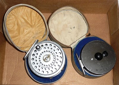 Lot 191 - Two Hardy Alloy 'Marquis' Fly Reels - No.7 and No.8/9, both in leather zip cases