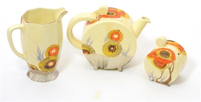 Lot 511 - A Clarice Cliff Rhodanthe Pattern Bonjour Teapot and Cover, printed Clarice Cliff WILKINSON LTD...