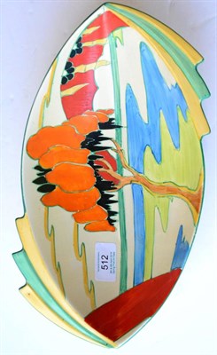 Lot 512 - A Clarice Cliff Fantasque Solitude Pattern Daffodil Bowl, painted in orange, red, black, blue...