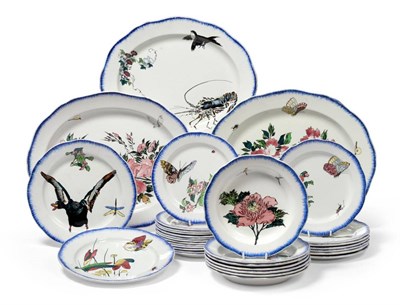 Lot 517 - A Criel Pottery  "Service Rousseau " Part Dinner Service, printed and painted with bold studies...