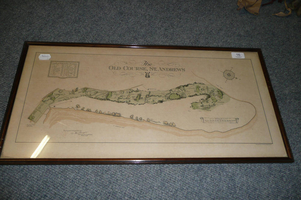 Lot 16 - `The Old Course, St. Andrews', a coloured map, surveyed and depicted by a Mackenzie, Golf...