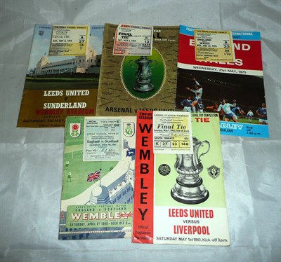 Lot 19 - Five Football Programmes with Ticket Stubs - England v Scotland 1949, England v Wales 1975,...