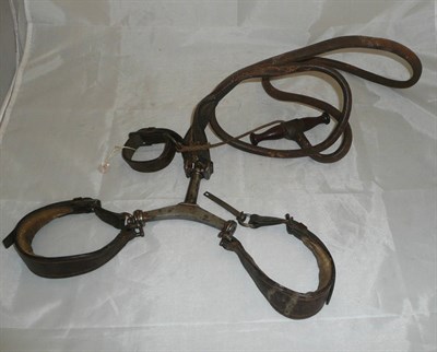 Lot 33 - An Early Leather Hare Coursing Leash, with quick release mechanism and turned wood handle