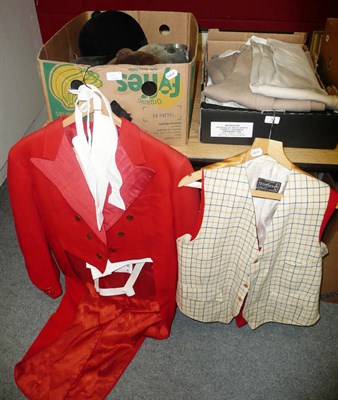 Lot 39 - Hunting Clothing & Memorabilia, comprising a hunting pink tailcoat, dress waistcoat, bow tie,...