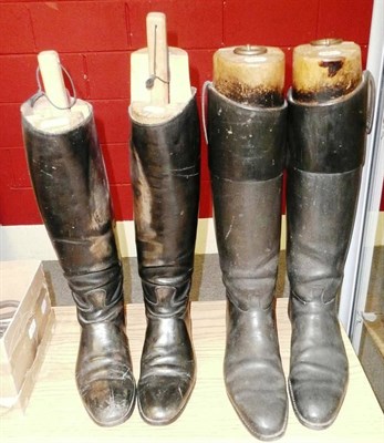 Lot 40 - Two Pairs of Black Leather Riding Boots, with beech trees, three boot pulls and a pair of spurs