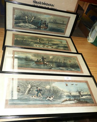 Lot 44 - Sutherland after Barenger - 'Wild Duck Shooting', a set of four coloured aquatints, 21cm by 55cm