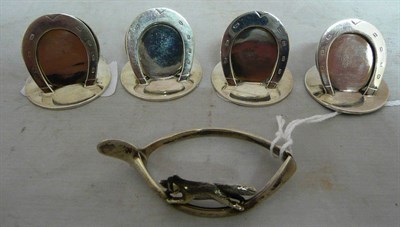 Lot 47 - Four Silver Menu Holders in the Form of Horse Shoes, Birmingham 1936, maker S. Blanckensee &...