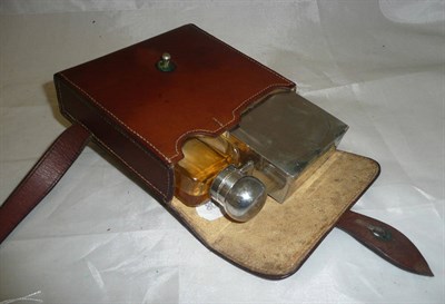 Lot 73 - A Hunting Sandwich Box and Glass Flask, in a stitched leather case.