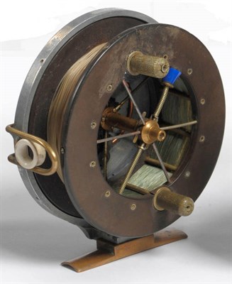 Lot 81 - An Allcock's 4 1/2-Inch Alloy and Ebonite 'Aerial' Reel, with twin white handles on six spoke...