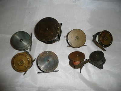 Lot 112 - Eight Unnamed Brass Reels, sizes between 3 1/2-inch and 1 3/4-Inch, comprising four winches and...