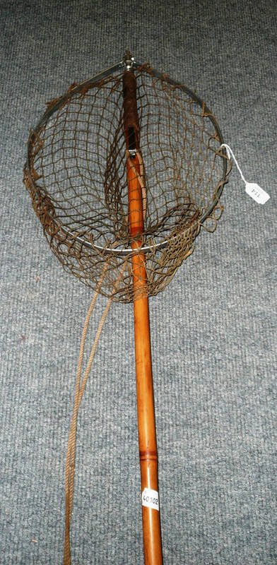 Lot 114 - A Hardy Bamboo Wading Stick/Landing Net, with folding aluminium framed net