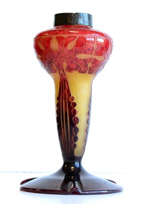 Lot 531 - A 1920's Le Verre Francais Cameo Glass Table Lamp Base, the circular swept base rising to a...