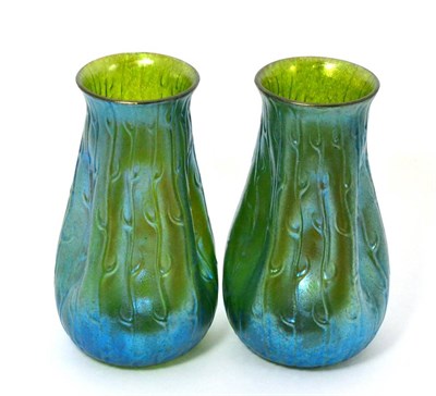 Lot 532 - A Pair of Art Nouveau Loetz Neptun Creta Silberiris Vases, the dimpled  bodies with the seaweed...