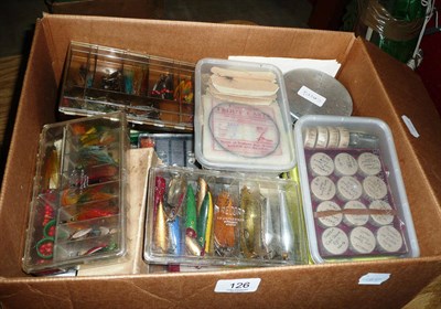 Lot 126 - A Collection of Lures, Flies and Fly-Tying Materials, including Devons, spinners, plugs,...